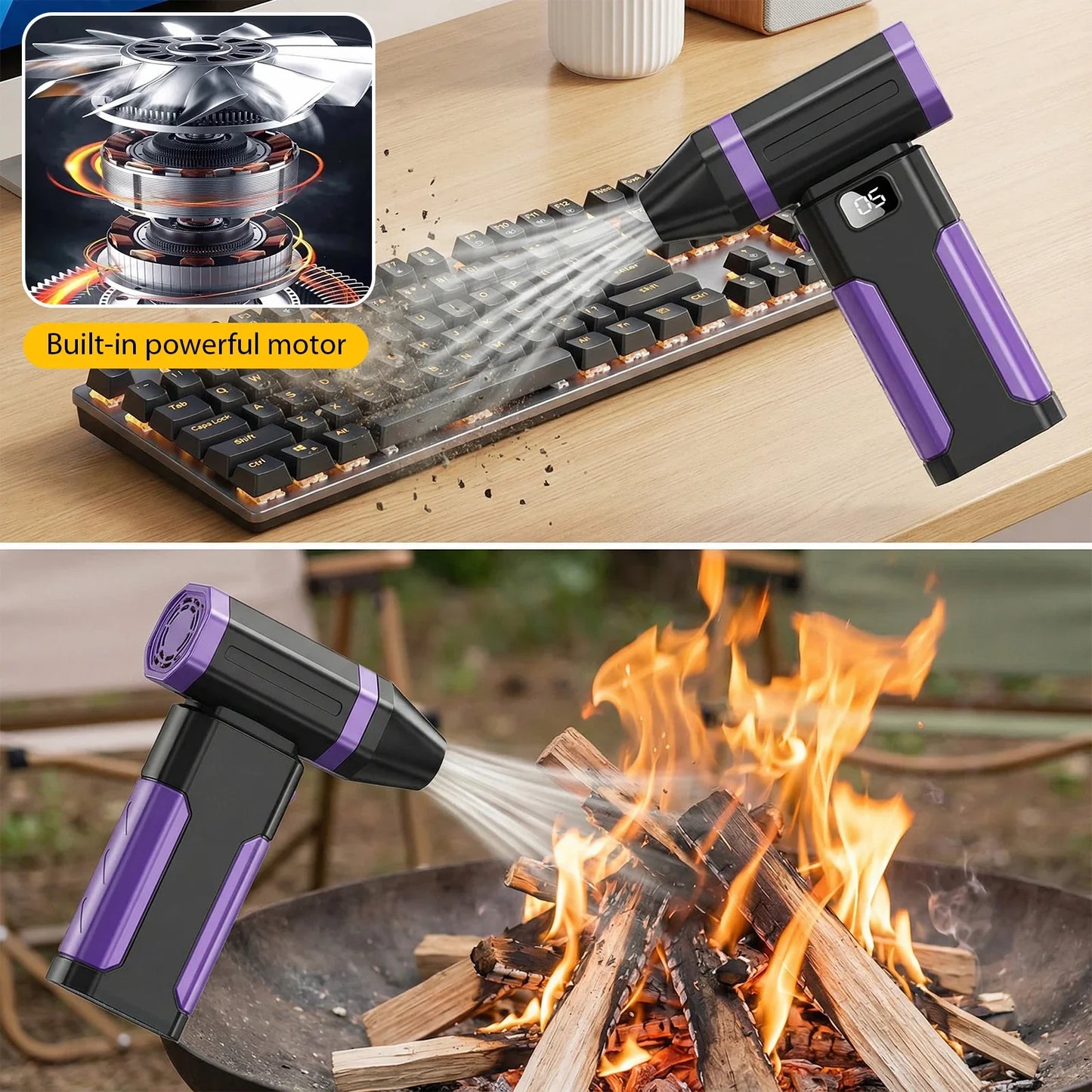 High-Performance 5-Speed Handheld Portable Air Blower with 6000mAh Rechargeable Battery for Dust Removal and Outdoor Use